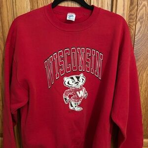 Jerzees Red Wisconsin Crewneck Sweater
